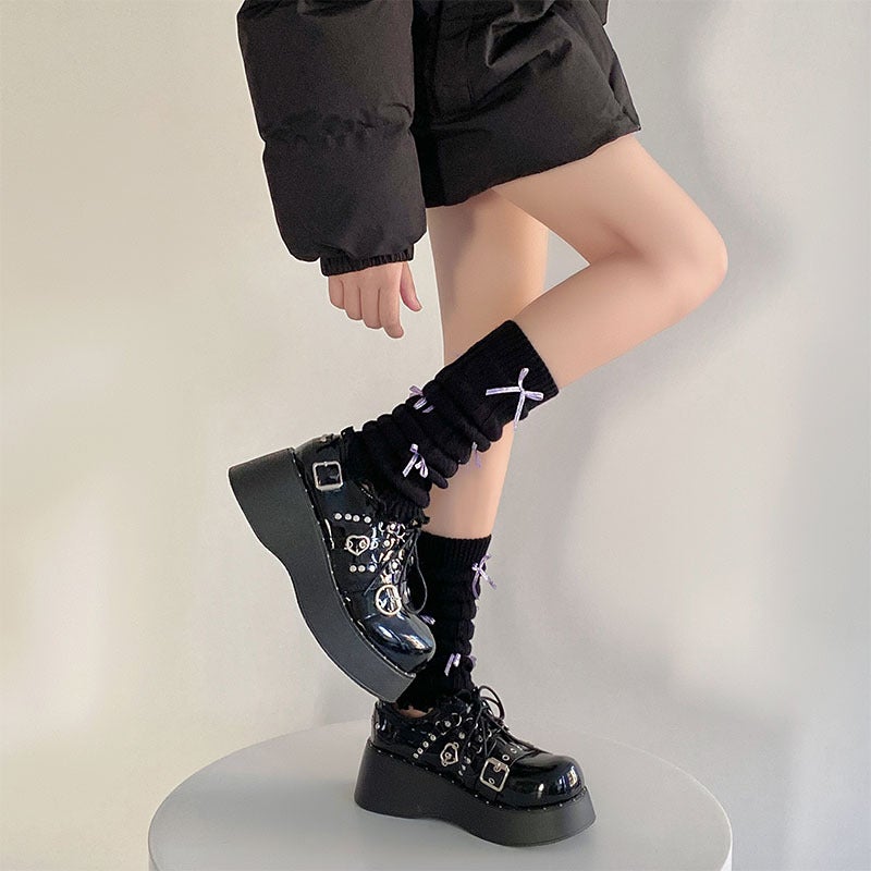 Japanese Ballet Style Bow Socks Cover Women''s Ins Thick Knitted Solid Color All-match Pile Socks Warm Socks for Autumn and Winter - Image 4