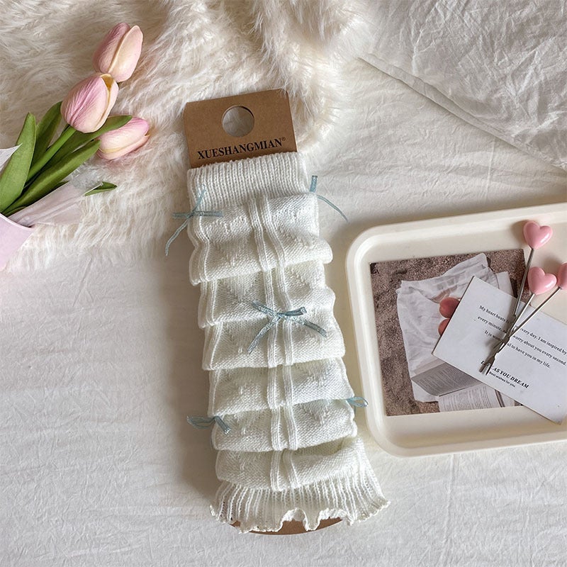 Japanese Ballet Style Bow Socks Cover Women''s Ins Thick Knitted Solid Color All-match Pile Socks Warm Socks for Autumn and Winter - Image 1