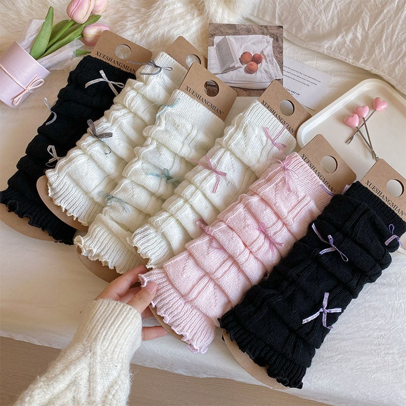 Japanese Ballet Style Bow Socks Cover Women''s Ins Thick Knitted Solid Color All-match Pile Socks Warm Socks for Autumn and Winter - Image 3
