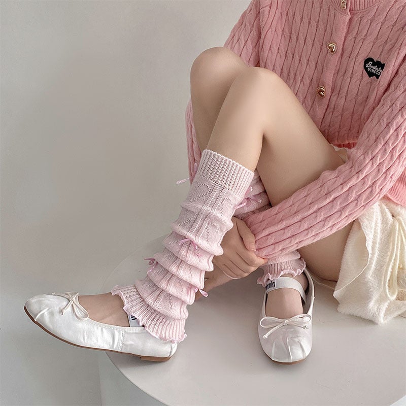 Japanese Ballet Style Bow Socks Cover Women''s Ins Thick Knitted Solid Color All-match Pile Socks Warm Socks for Autumn and Winter - Image 5