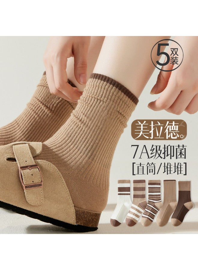 Fenton 5-pack Youth Mid-calf Socks, Cotton Crew Socks For Spring/autumn, Boho Birkenstock Socks, Slouch Socks For Women - Image 2