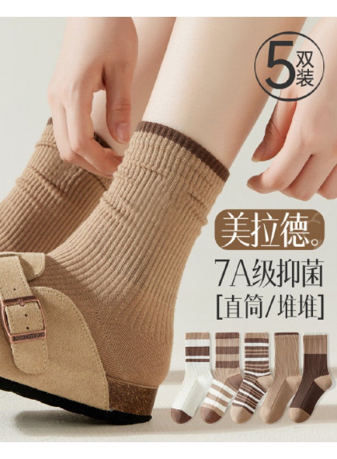 Fenton 5-pack Youth Mid-calf Socks, Cotton Crew Socks For Spring/autumn, Boho Birkenstock Socks, Slouch Socks For Women - Image 1