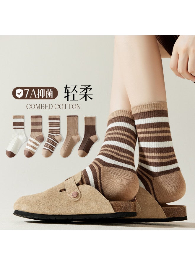 Fenton 5-pack Youth Mid-calf Socks, Cotton Crew Socks For Spring/autumn, Boho Birkenstock Socks, Slouch Socks For Women - Image 5