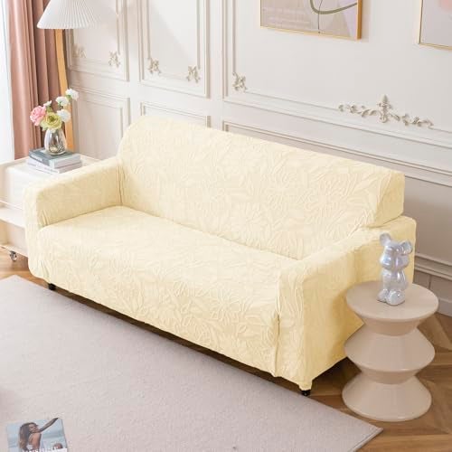 House of Quirk Universal Jacquard Waterproof Camellia Fabric Sofa Cover Soft Touching Cover for Couch Flexible Stretch Sofa Slipcover (Four Seater, Light Blue) - Image 1
