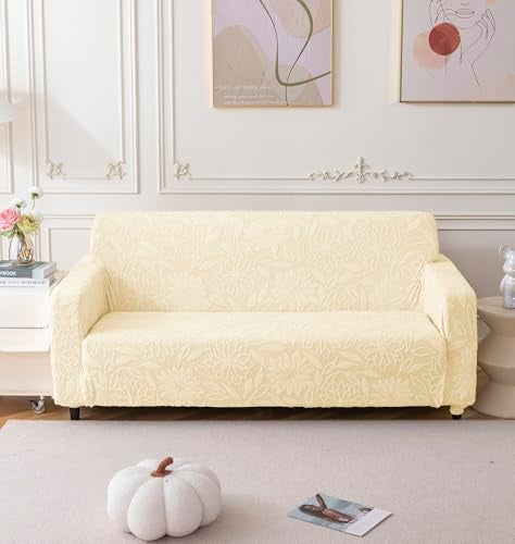 House of Quirk Universal Jacquard Waterproof Camellia Fabric Sofa Cover Soft Touching Cover for Couch Flexible Stretch Sofa Slipcover (Four Seater, Light Blue) - Image 2