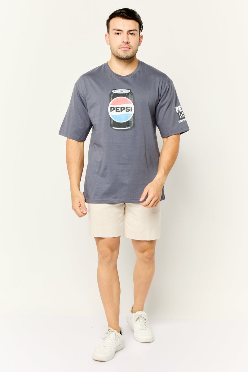 Pepsi Men Crew Neck Short Sleeves Pepsi Print T-Shirt, Charcoal - Image 2