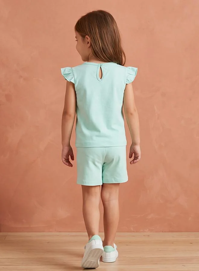 Babies & More Babies & More Newborn Girls Brown Frill Sleeve Short Set