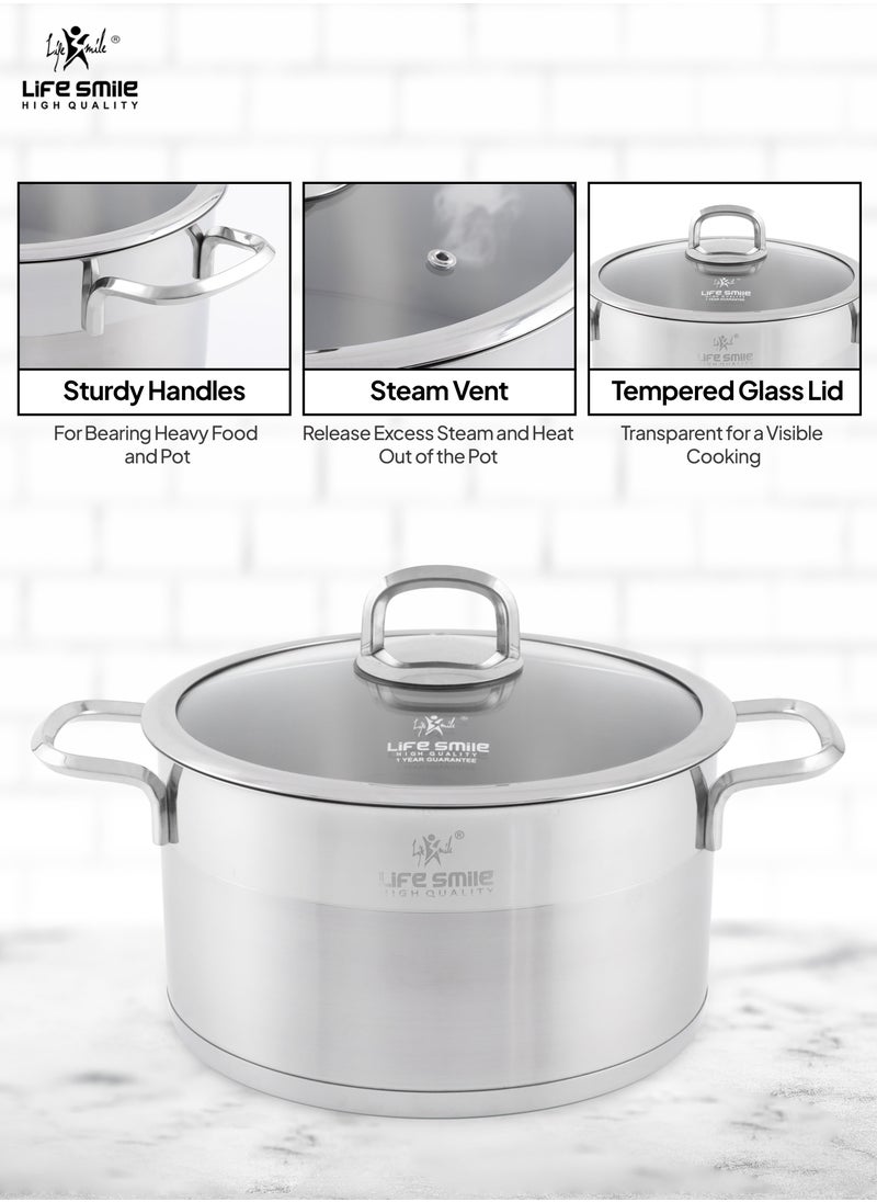 Life Smile 28cm (9.7 Liter) LIFE SMILE Cooking Pot with Lid 18/10 Pure Stainless Steel - Thick Induction Base Double Handle Stock Pot - Non-Toxic, 100% PFOA, PTFE & PFOS Free - Oven Safe Casserole  - Image 5
