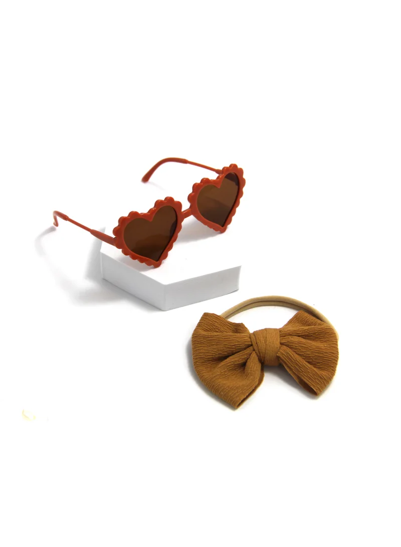 D'Daniela Aisha Glasses and Bow Barrette Ponytail Set For Babies and Girls - Ginger