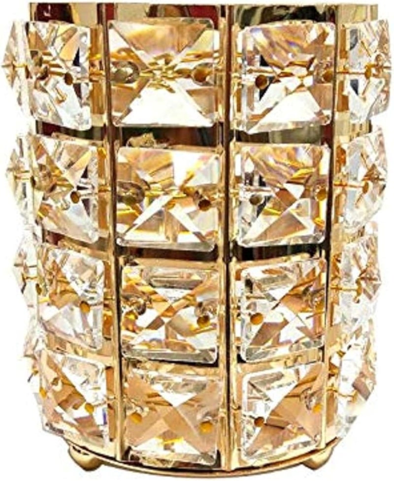 منظم مكياج على شكل أنبوب فرشاة معدني أوروبي، قلم حواجب، صندوق تخزين مجوهرات كريستالية مزين بالخرز