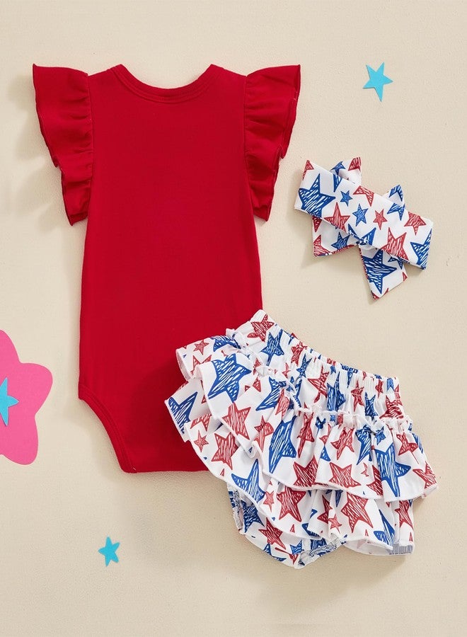 Amnnchya 4th of July Baby Girl Outfits First Independence Day Fly Sleeve Romper Stars Shorts My 1st Fourth of July Outfit (Red, 0-3 Months) - Image 4
