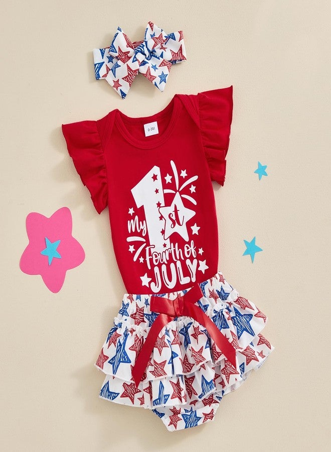 Amnnchya 4th of July Baby Girl Outfits First Independence Day Fly Sleeve Romper Stars Shorts My 1st Fourth of July Outfit (Red, 0-3 Months) - Image 3
