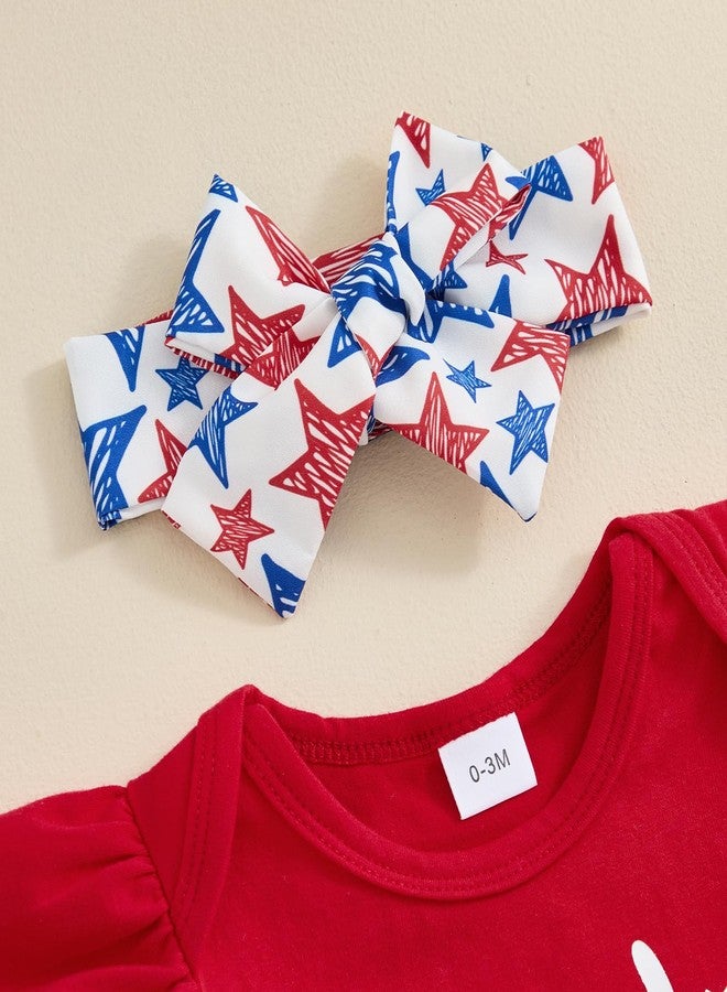 Amnnchya 4th of July Baby Girl Outfits First Independence Day Fly Sleeve Romper Stars Shorts My 1st Fourth of July Outfit (Red, 0-3 Months) - Image 5