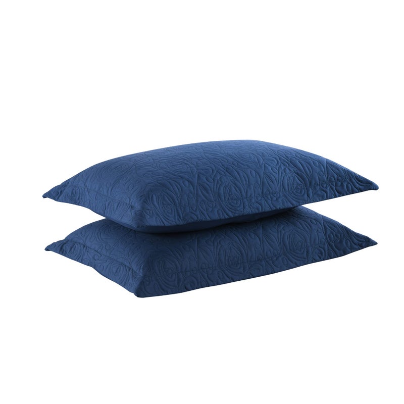 MarCielo 2-Piece Embroidered Pillow Shams, Decorative Microfiber Pillow Covers Set, Standard Size (True Navy) - Image 1