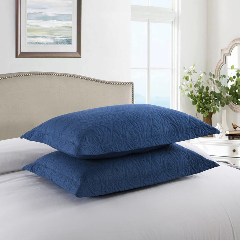 MarCielo 2-Piece Embroidered Pillow Shams, Decorative Microfiber Pillow Covers Set, Standard Size (True Navy) - Image 3