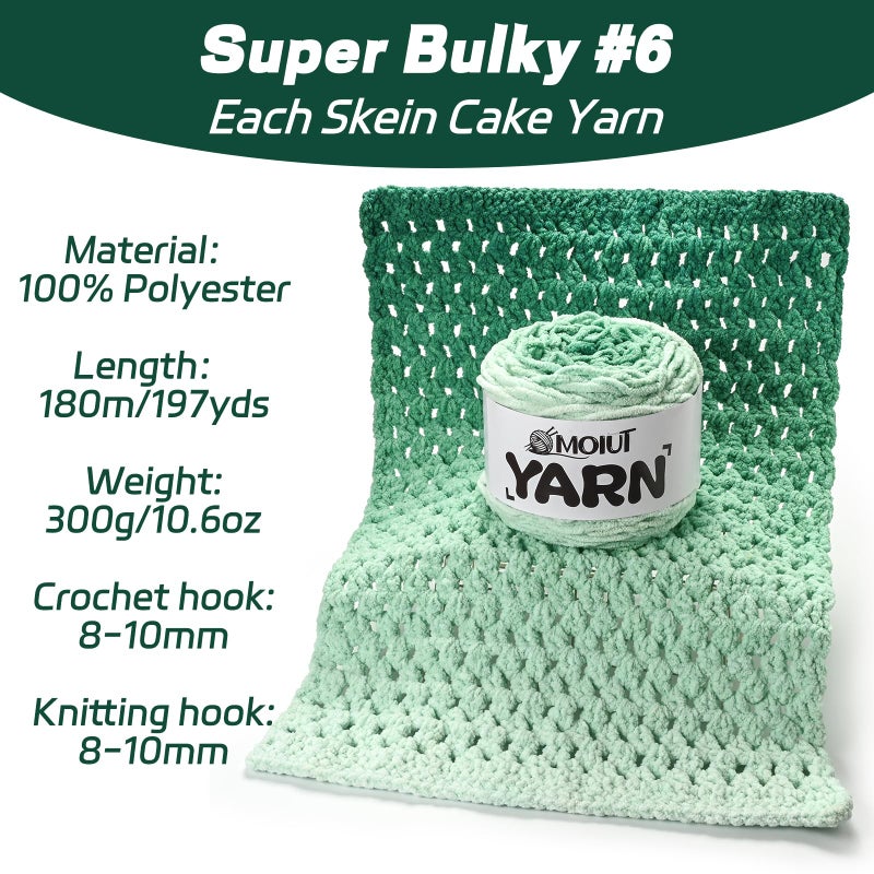 OMoiut Blanket Perfect Ombre Cake Yarn - Baby Yarn for Crocheting Soft - 3 Pack of 10.6oz/300g - #6 Super Bulky - 197 Yards for Knitting, Crafts & Amigurumi, Chunky Chenille Yarn(3 Spearmint) - Image 2
