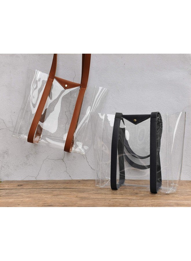 Hoxis Clear Tote with Vegan Leather Pouch Women Weekender PVC Handbag Shopper Work Bag (Black) - Image 4