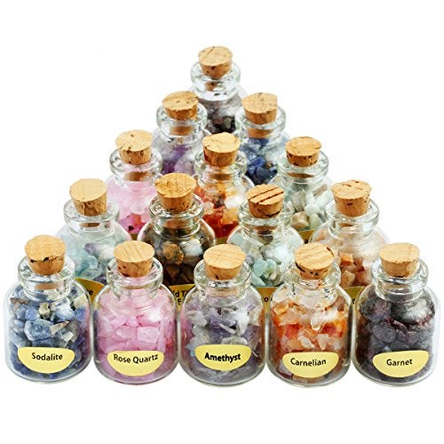 SUNYIK 9 Mini Gemstone Bottles Chip Crystal Healing Tumbled Gem Reiki Wicca Stones Set - Image 1