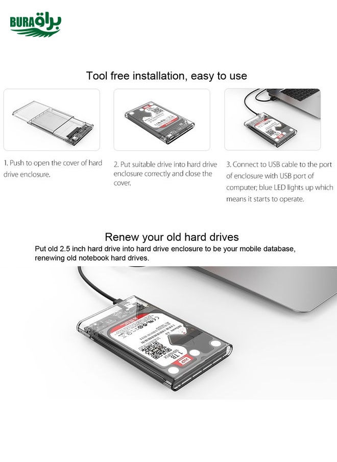 BURAQ - ORICO 2139C3-CR USB3.1 Type C Transparent External Hard Disk Box Storage Case for 9.5mm 2.5 inch SATA HDD / SSD - Image 1