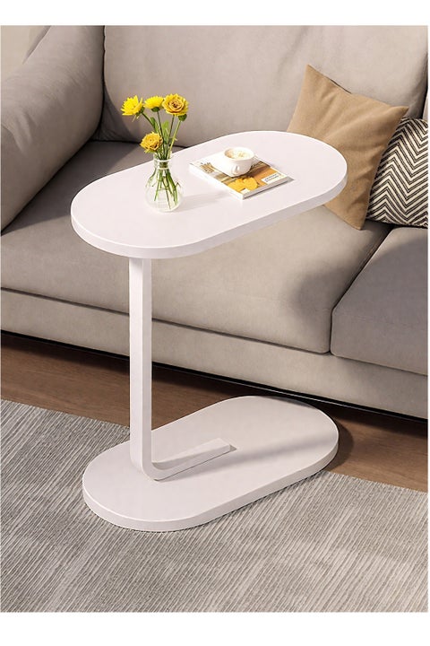 C Shaped Side Table with Metal Frame Service Table Coffee Bed Couch End Table Laptop Holder Table for Living Room Bedroom Bedside