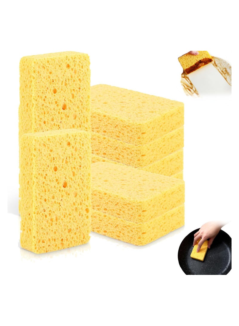 10 Pcs Natural Wood Pulp Car Wash Sponges - Compressed Cellulose Absorbent Scrub Sponges for Kitchen, Bathroom & Dish Cleaning - Image 1