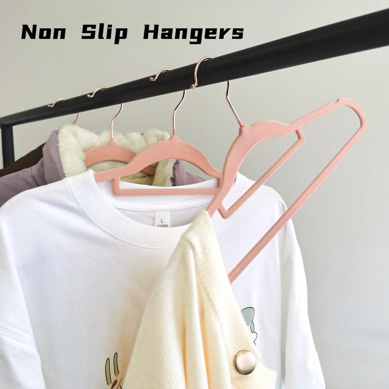 BGRQRIQ Pink Velvet Hangers 30 Pack - Rose Gold Hook, Space Saving Non-Slip Clothes Hangers, 16.5 Inch with Tie Bar for Coats,Sweater,Jackets,Dresses, Shirts, Suits & T-Shirts - Image 3