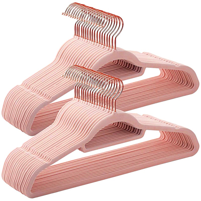 BGRQRIQ Pink Velvet Hangers 30 Pack - Rose Gold Hook, Space Saving Non-Slip Clothes Hangers, 16.5 Inch with Tie Bar for Coats,Sweater,Jackets,Dresses, Shirts, Suits & T-Shirts - Image 1