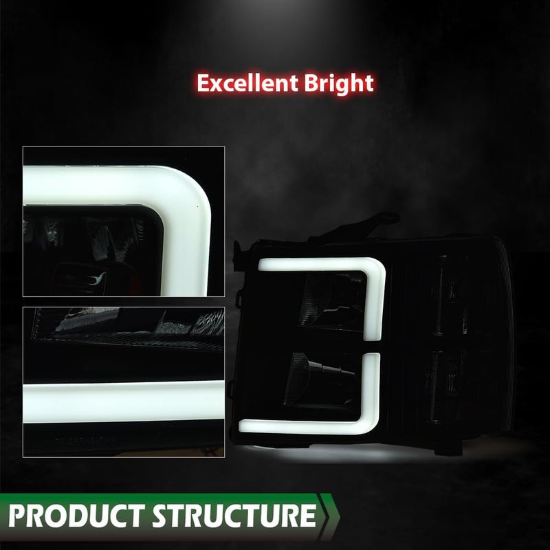 GRAND ORANGE LED DRL Tube Projector Headlights for Chevy Silverado 1500/2500/3500 (2007-2014) - Image 4
