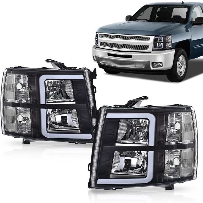 GRAND ORANGE LED DRL Tube Projector Headlights for Chevy Silverado 1500/2500/3500 (2007-2014) - Image 2