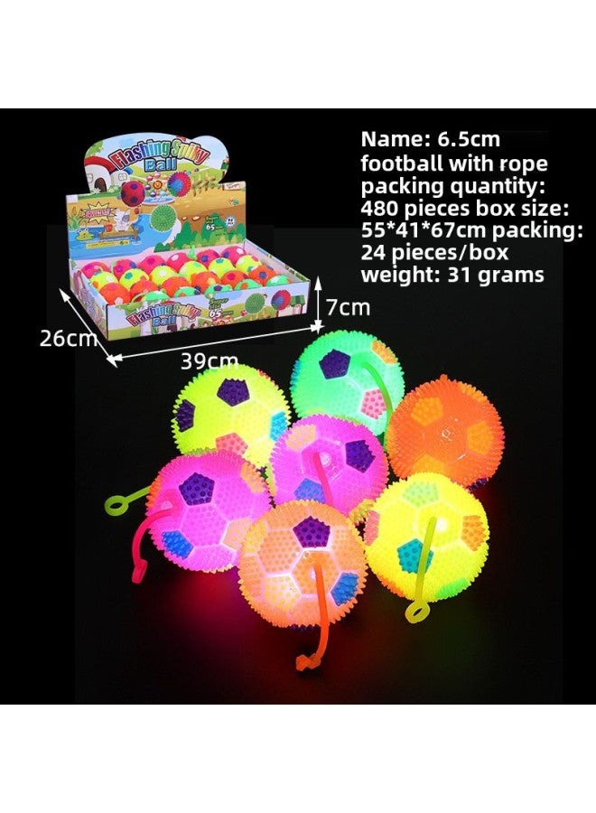 Loquat Flash Elastic Massage Ball Jump Ball Barbed Ball Luminous Massage Ball Pet Toy Stall Night Market Wholesale-Color:6.5 Football Color Mixed Hair With Rope - Image 1