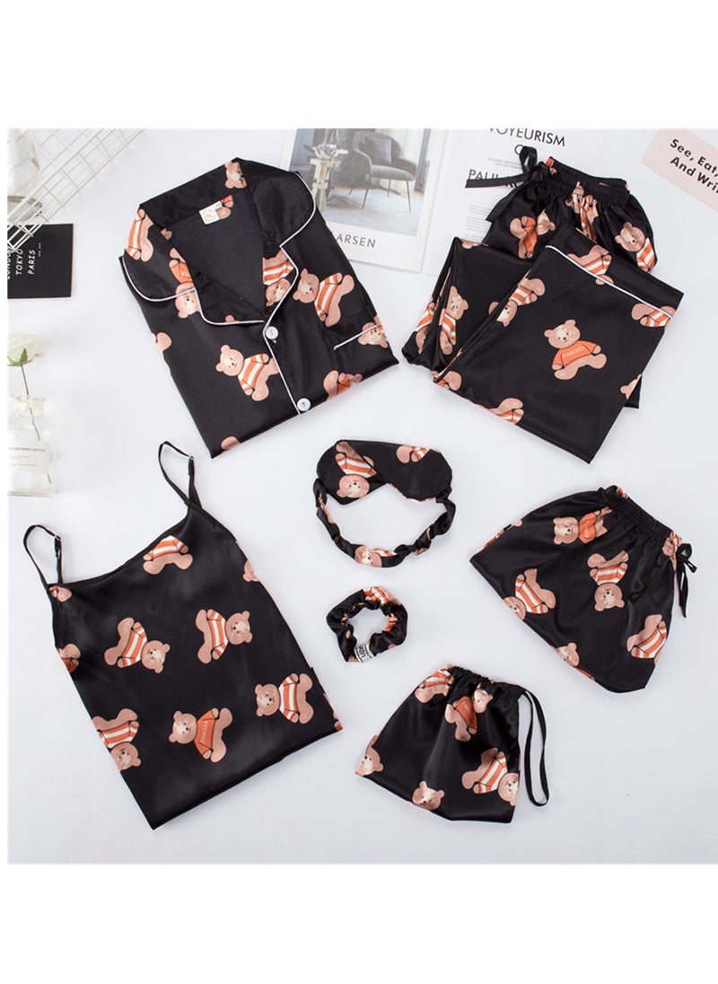 Generic - 7pcs pajamas set for women in all seasons imitation silk pajamas set - Image 1