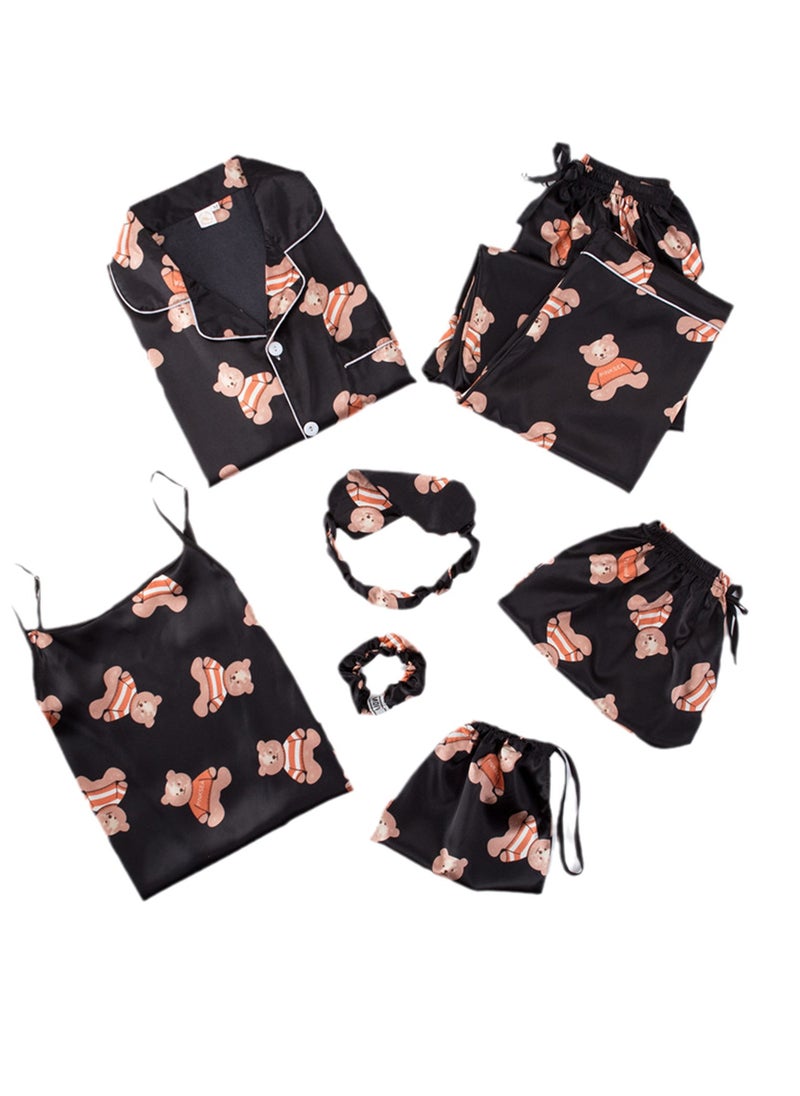 Generic - 7pcs pajamas set for women in all seasons imitation silk pajamas set - Image 1