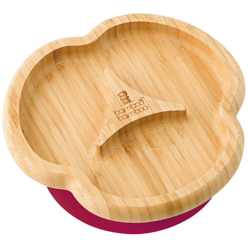 Bamboo Baby Divider Plate with Suction Kids and Toddler Suction Cup Plate for Babies Nontoxic AllNatural Bamboo Baby Food Plate Stays Cool to the Touch for BabyLed Weaning Cherry