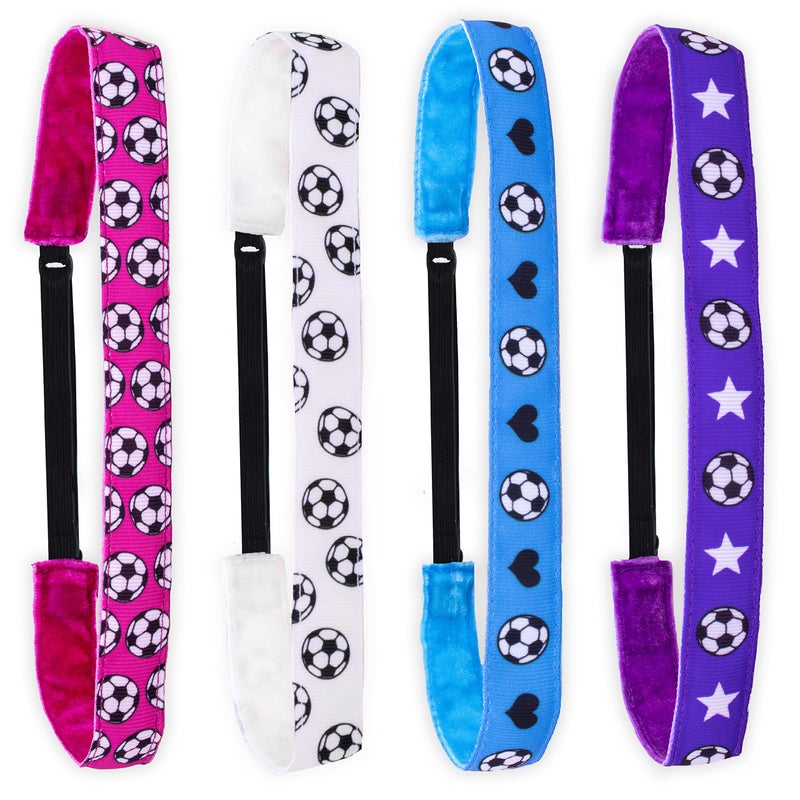 FROG SAC 4 Soccer Headbands for Girls Adjustable No Slip Sport Head Bands for Kids Thin Athletic Stretch Elastic Headband Set Nonslip Fabric Youth Sports Hair Band Accessories