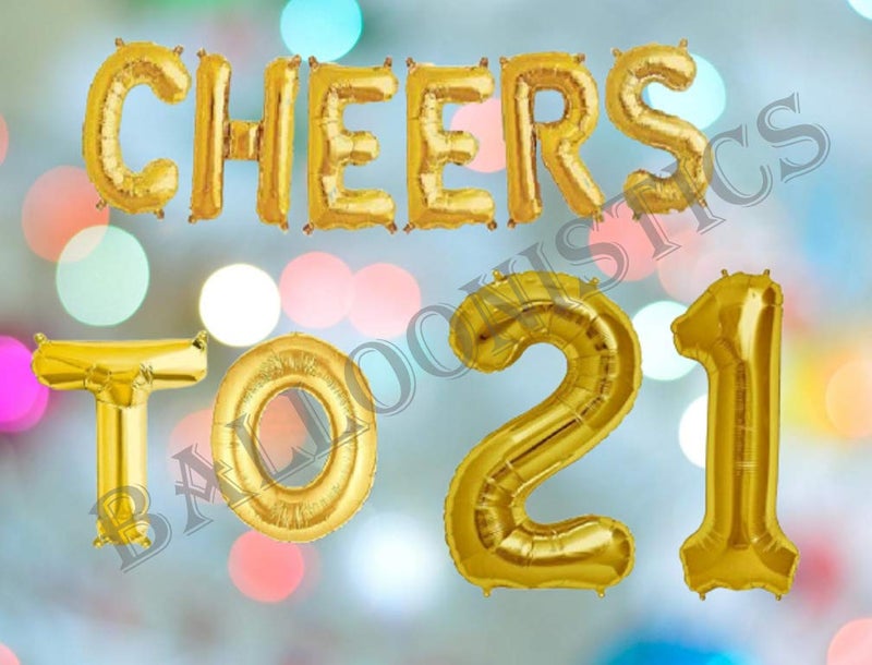 Balloonistics Cheers to Twenty One Foil Balloon Combo Number 21 Foil Balloon for Birthday and Anniversary - Image 3