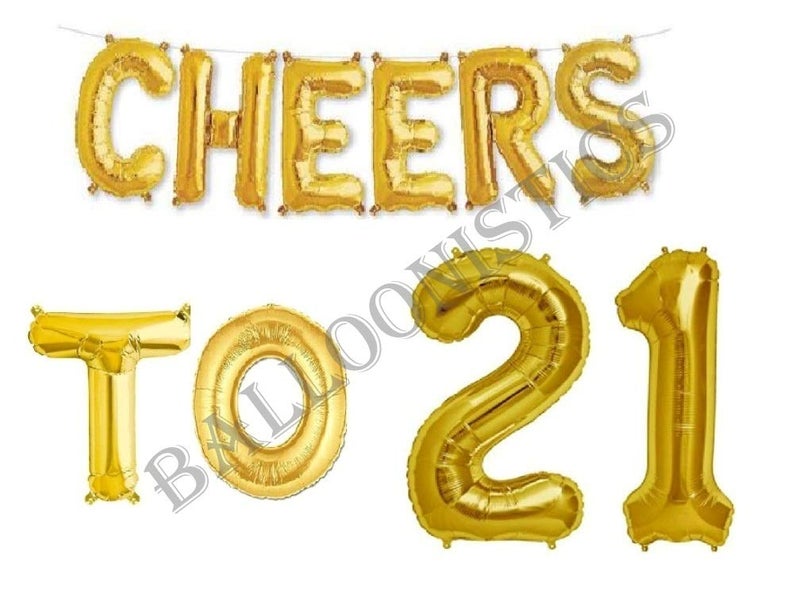 Balloonistics Cheers to Twenty One Foil Balloon Combo Number 21 Foil Balloon for Birthday and Anniversary - Image 1
