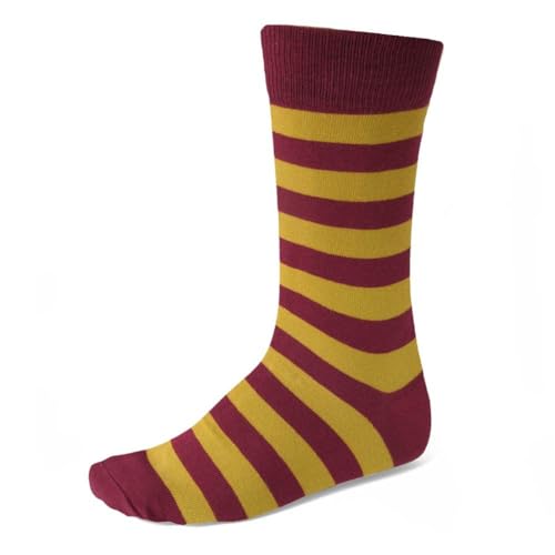 tiemart Men's Socks, One Pair (Maroon and Gold Striped) - Image 1