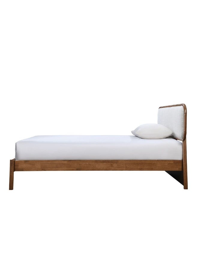 DANUBE HOME Derby Hanabi 180X200 Solid Wood King Bed With Upholstered Headboard| Modern Design Wooden Double Bed Frame Furniture| Comfortable Bed (Mattress Not Included) L207Xw213.6Xh100Cm-Brown+Beige  - Image 1