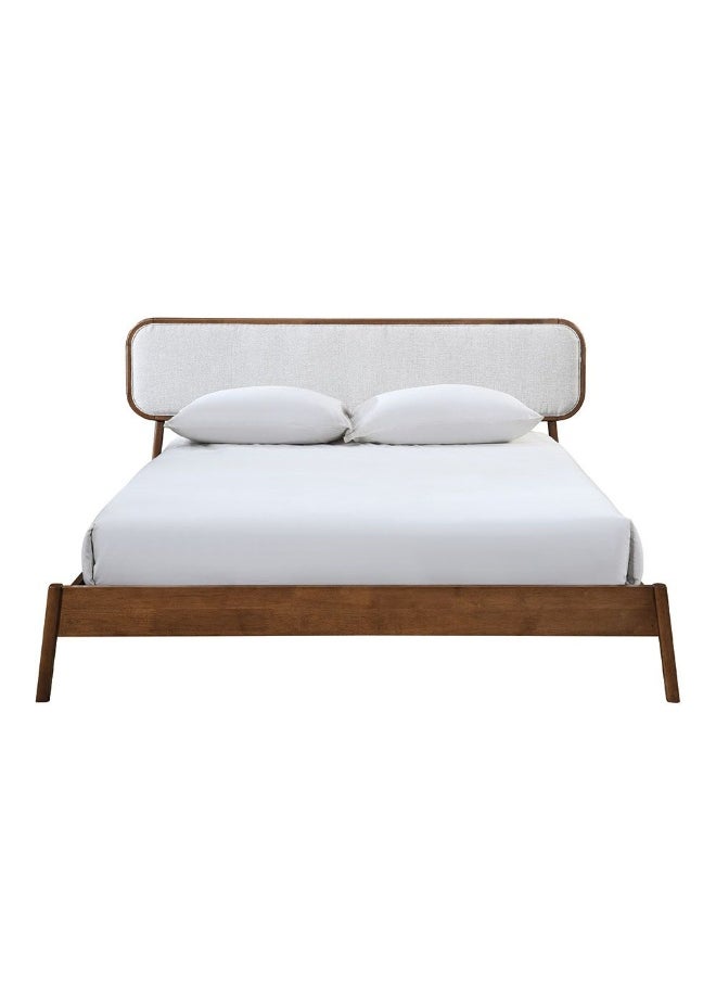DANUBE HOME Derby Hanabi 180X200 Solid Wood King Bed With Upholstered Headboard| Modern Design Wooden Double Bed Frame Furniture| Comfortable Bed (Mattress Not Included) L207Xw213.6Xh100Cm-Brown+Beige  - Image 2