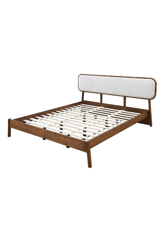 DANUBE HOME Derby Hanabi 180X200 Solid Wood King Bed With Upholstered Headboard| Modern Design Wooden Double Bed Frame Furniture| Comfortable Bed (Mattress Not Included) L207Xw213.6Xh100Cm-Brown+Beige  - Image 4