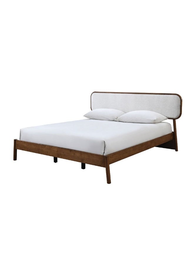 DANUBE HOME Derby Hanabi 180X200 Solid Wood King Bed With Upholstered Headboard| Modern Design Wooden Double Bed Frame Furniture| Comfortable Bed (Mattress Not Included) L207Xw213.6Xh100Cm-Brown+Beige  - Image 3