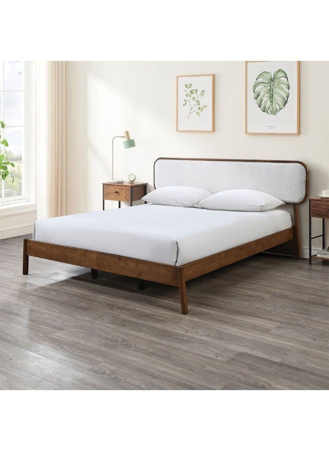 DANUBE HOME Derby Hanabi 180X200 Solid Wood King Bed With Upholstered Headboard| Modern Design Wooden Double Bed Frame Furniture| Comfortable Bed (Mattress Not Included) L207Xw213.6Xh100Cm-Brown+Beige  - Image 5
