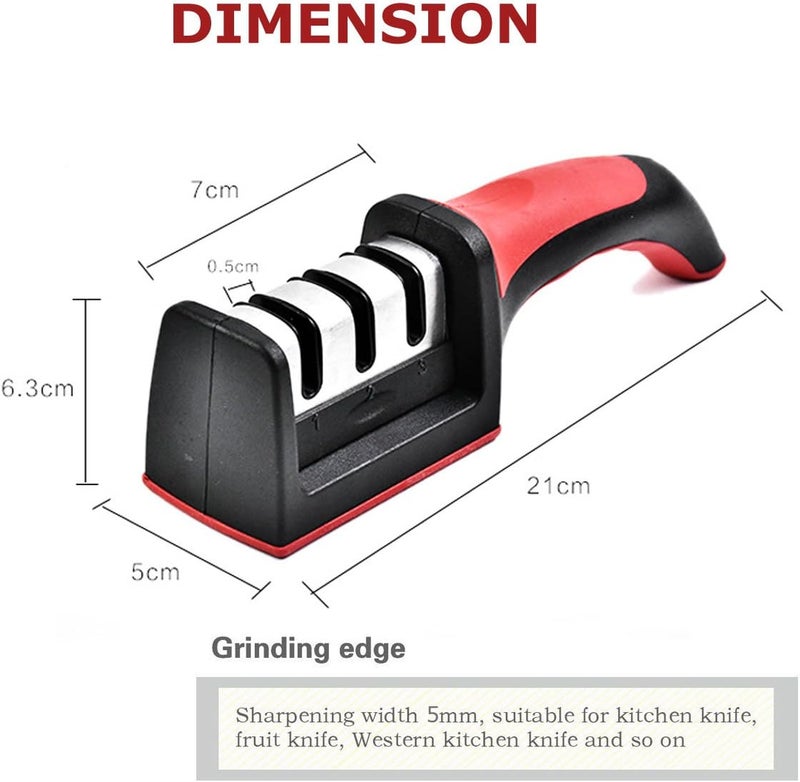 FITTO Knife and Scissor Sharpeners, 3 Stage, 3-in-1, Non-Slip Grip, For Knives, Red - Image 4