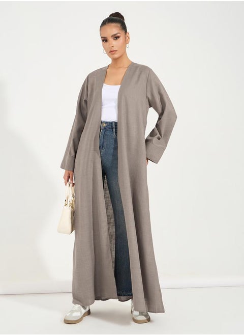 Linen Look Abaya with Wide Sleeves