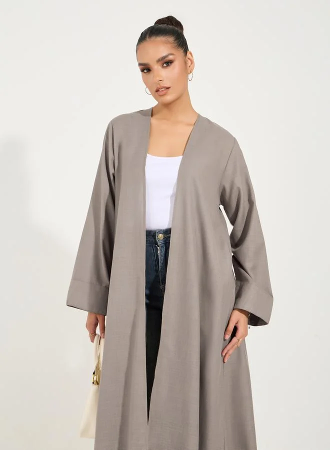 Styli Linen Look Abaya with Wide Sleeves
