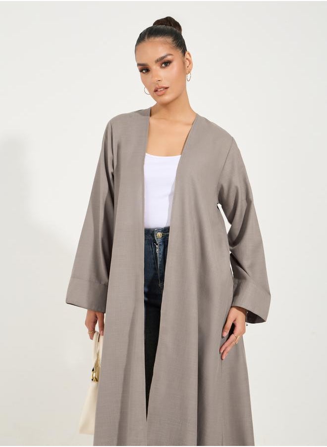 Styli Linen Look Abaya with Wide Sleeves  - Image 5