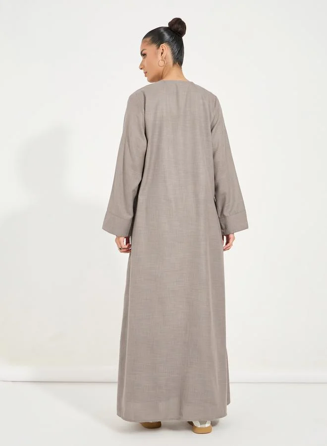 Styli Linen Look Abaya with Wide Sleeves