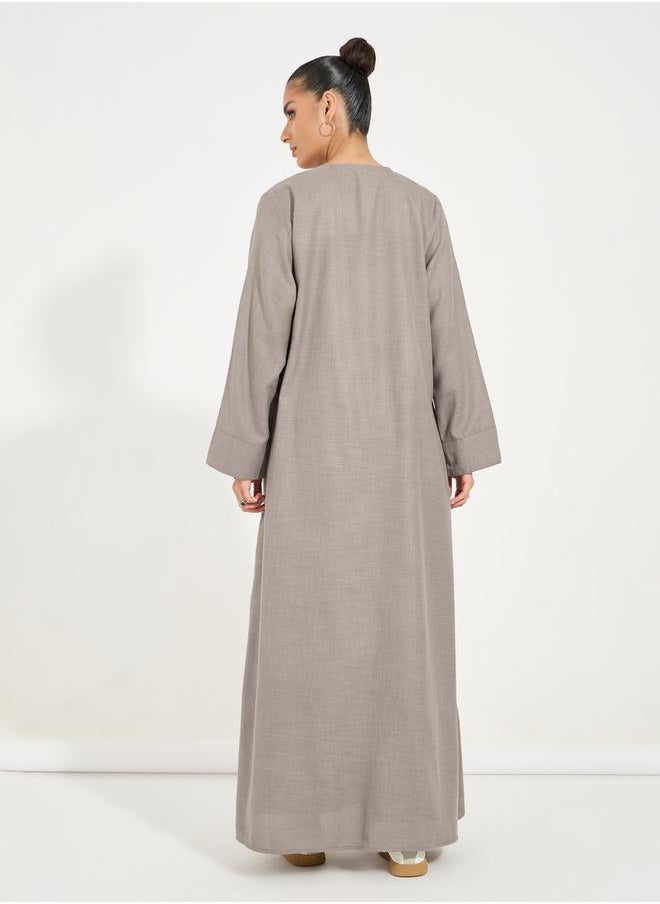 Linen Look Abaya with Wide Sleeves