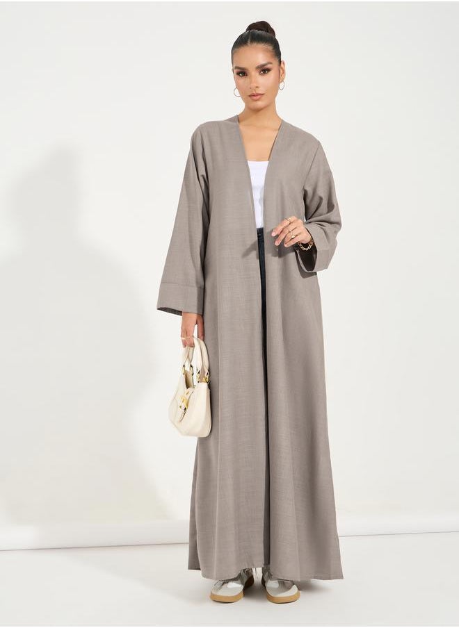 Styli Linen Look Abaya with Wide Sleeves  - Image 4