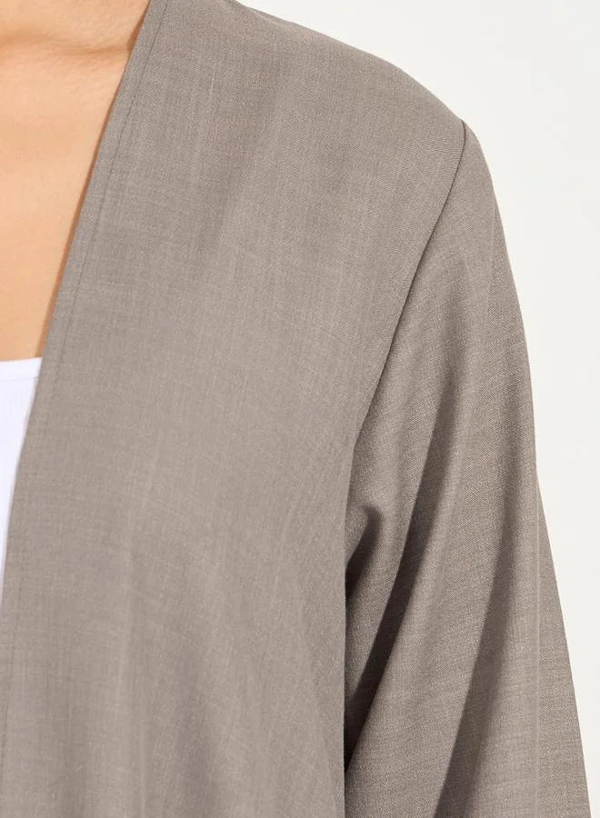 Styli Linen Look Abaya with Wide Sleeves
